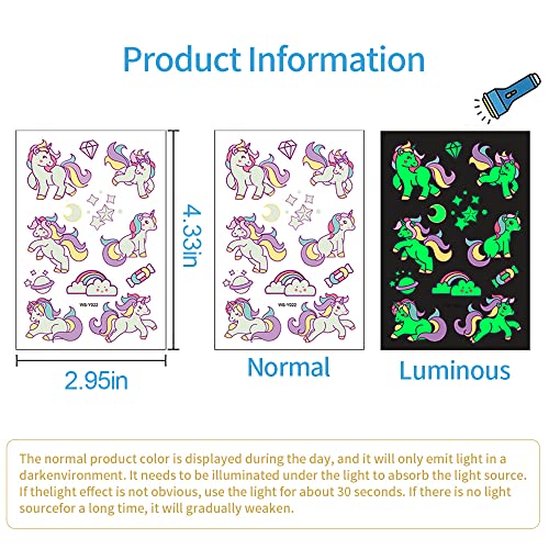 Awinmay 400 Pcs Kids Luminous Temporary Tattoos - 30 Sheets, Glow in Dark Fun
