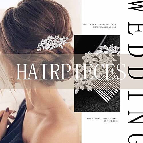 Silver Rhinestone Wedding Hair Comb Bridal Crystal Flower