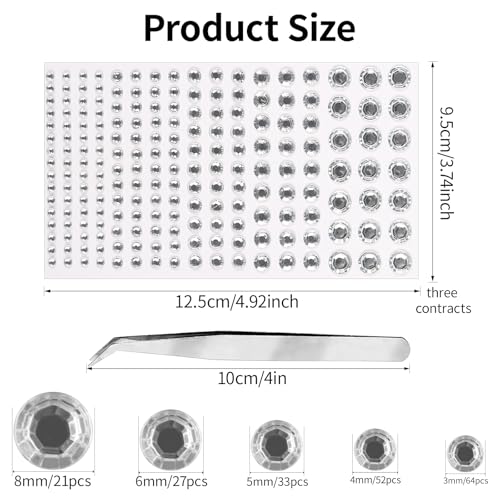 Face Gems Hair Gems, Self-Adhesive Face Jewels Eye Jewels Rhinestones 3/4/5/6/8mm DIY Face Gems Stick on, Halloween Makeup Gems Rave Accessories for Face Eyes Makeup Body, Crafts(White)