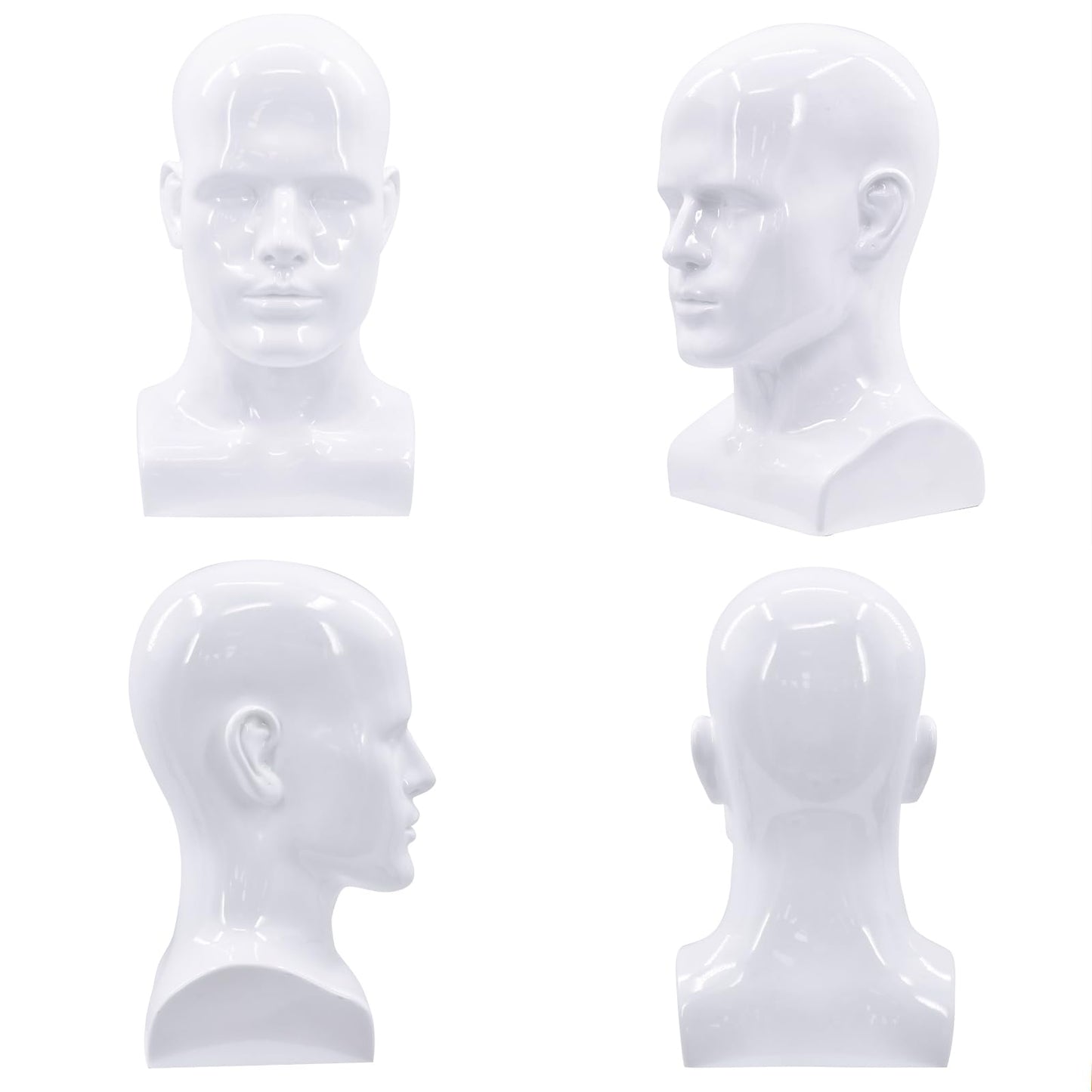 VEELTRAS Male Mannequin Head PVC Professional Head Model Male Cosmetology Manikin Head Display for Wigs Hat Mask Scarf Sunglasses with Mount Hole (Bright white)