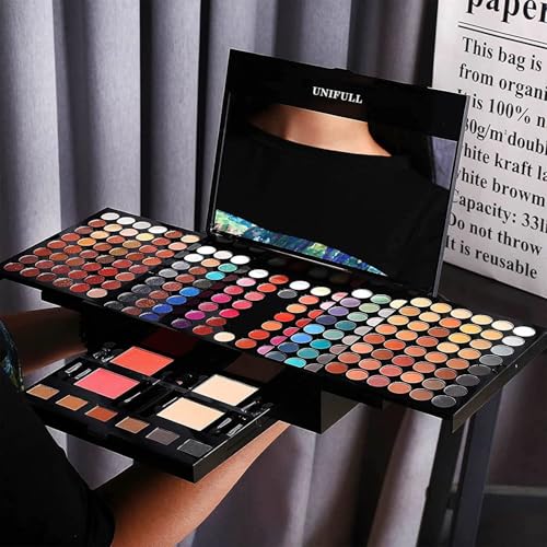 UNIFULL 190 Color Makeup Palette Kit with Eyeshadow, Brushes & Mirror