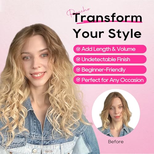 REECHO Clip-In Curly Hair Extensions 16 inch 4PCS Light Brown
