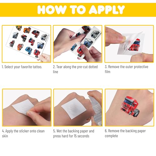 Semi Truck Temporary Tattoos for Kids ? 96+ Big Rig Tattoo Stickers for Boys Girls ? Transportation Theme Birthday Party Favors, Goodie Bag Fillers, Fake Waterproof Tattoos