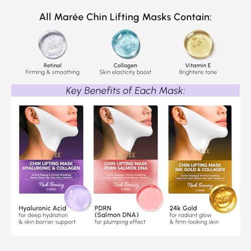 MAREE V Line Lifting Mask with Hyaluronic Acid, 5 Pack, Purple – Jawline & Neck Tightening