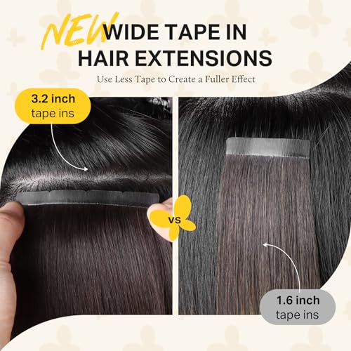 DOORES 14 Inch Tape In Hair Extensions - Jet Black Remy Human Hair, 10pcs