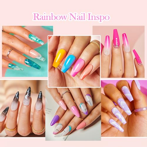 AZUREBEAUTY 42Pcs Dip Powder Nail Kit Starter, 32 Colors Spring Rainbow Bright Pink Red Green Acrylic Dipping Powder Set with Top/Base Coat Activator for French Art Manicure DIY Salon Gift