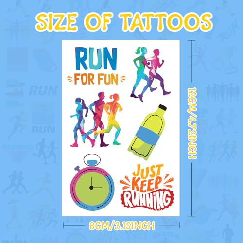 144 PCS Running Temporary Tattoos Stickers, Running Marathon Sport Party Favors Supplies Birthday Party Decorations Gifts for Runners, 24 Sheets