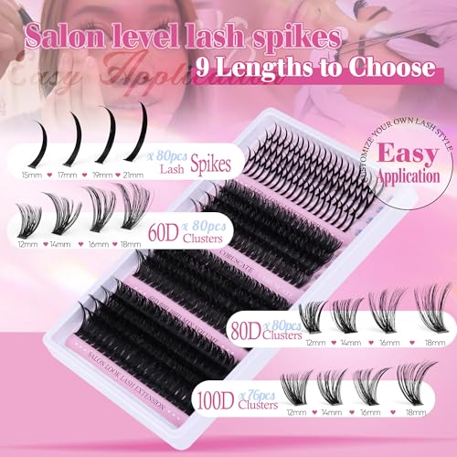 CORUSCATE Cluster Lashes with Spikes 60D80D100D - DIY Thick Volume Eyelash Extensions