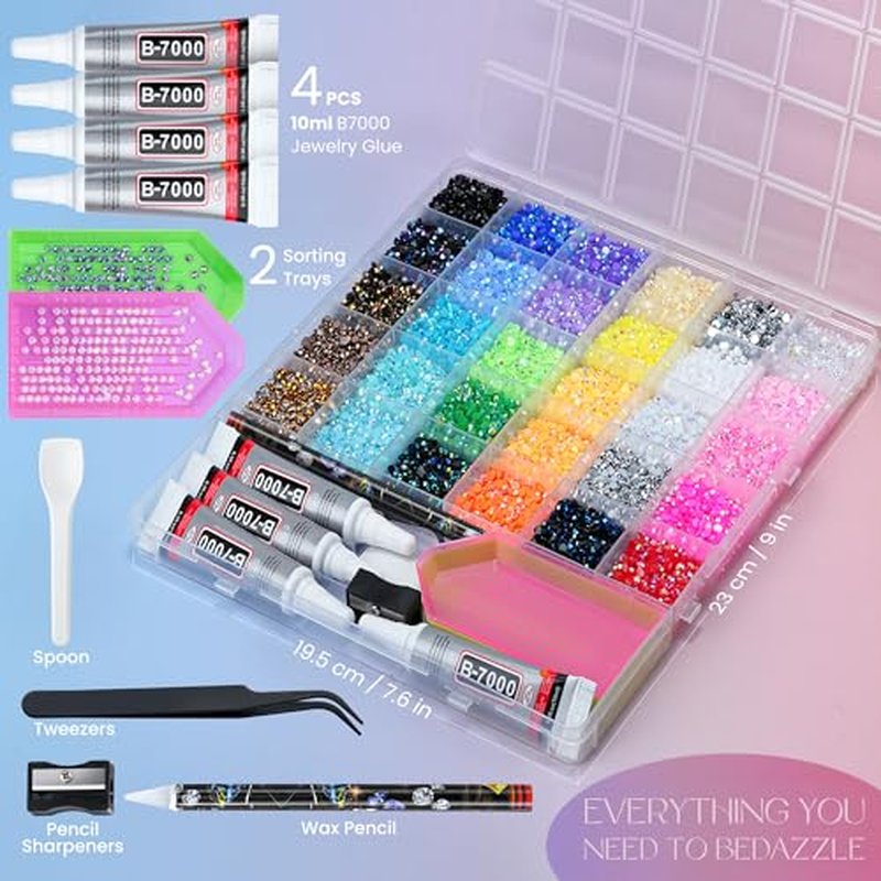 40000 Pcs 4mm Resin Rhinestones Kit, 30 Colors with B7000 Glue