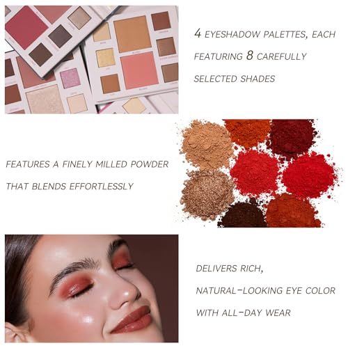 K'APEINE 4Pcs Eyeshadow Palette Set, 32 Colors Makeup Kit