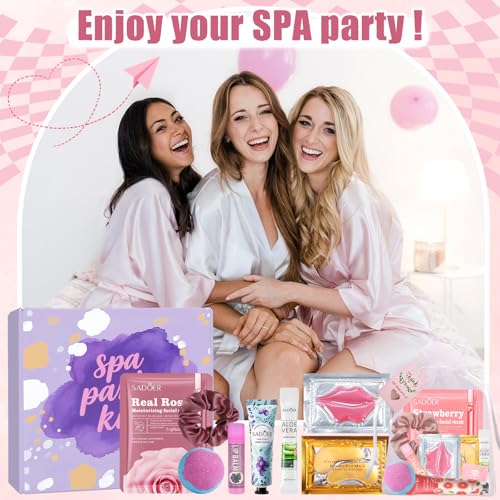 132PCS Spa Party Supplies for Women, Spa Party Favors Include Face Masks, Hand Cream, Lip Balm, Under Eye Patches, Lip Mask, Foot Bath Bombs, Hair Band, Spa Birthday Sleepover Party Supplies for Girls