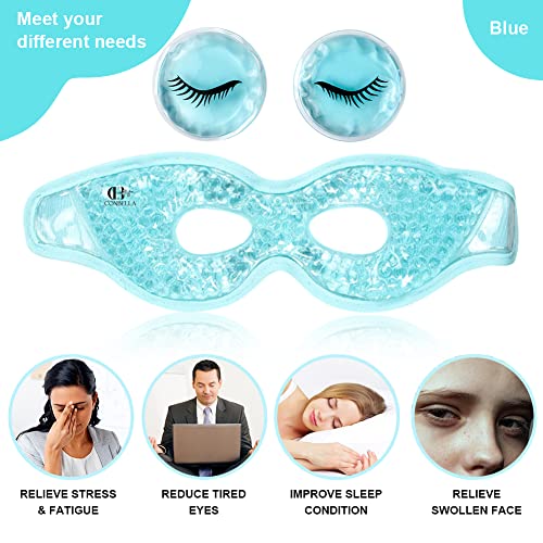 Gel Eye Mask with Eye Holes, with 2 Cooling Eye Pads, Reusable Hot Cold Therapy Cooling Eye Mask for Puffiness/Dark Circles/Eye Bags/Dry Eyes/Headaches/Migraines/Stress Relief, Cold Eye Mask