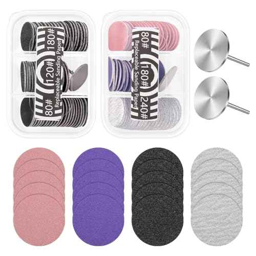 120 Pcs Sanding Paper Disc w/ 2 Metal Bit, 80/120/180/240 Grit Round Pedicure Replacement Sanding Discs for Electric Nail File Bits, Foot File Sandpaper Discs for Dead Skin Foot Callus Remover