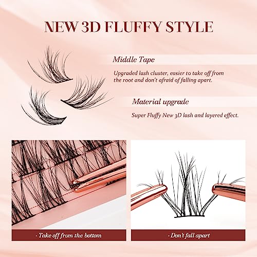 Higu clace Cluster Lashes 140Pcs, 3D Multiple Layers Eyelash Clusters Mix12-18mm, Fluffy Lash Clusters D Curl, Curled and Lightweight DIY Lash Extension Large Tray (3D Curled Mix12-18mm)