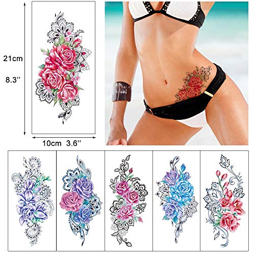 Temporary Floral Tattoos for Women - Waterproof 3D Body Art 18-Pack