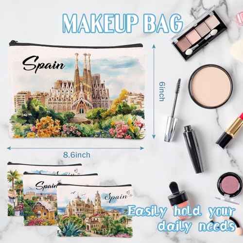 Spain Souvenirs Travel Essential Gifts - 4 Pcs Bulk European Trip Gifts from Spain, Scenic Spots Essentials Must Have Spanish Cosmetic Makeup Bags Purse for Women