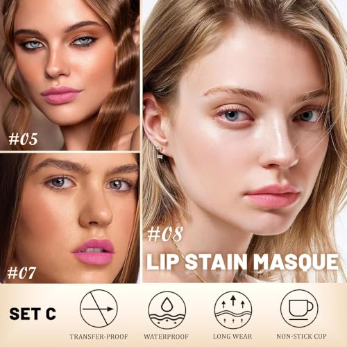 3-Piece Peel Off Lip Stain Tattoo Set with Tweezer - Long Lasting