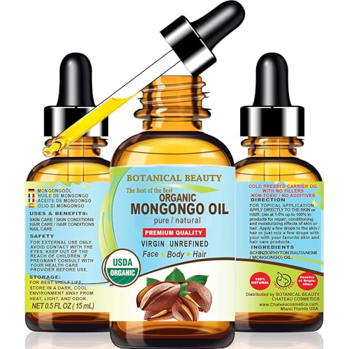 Botanical Beauty Organic MONGONGO OIL Manketti Seed Oil 100% Pure Natural Virgin Unrefined Cold-Pressed Carrier Oil for Face Skin Body Hair Lip Nails Rich in Vitamin E (0.5 Fl Oz 15 ml)