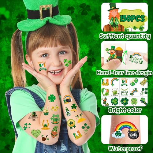 150 PCS St Patrick's Day Temporary Tattoos - Green Clover Shamrock
