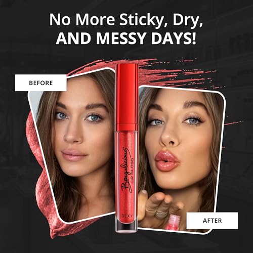Scarlet Kiss Sheer Transparent Sparkle Lip Gloss for Women - Hydrating, Vitamin E Infused - Smooth Application, Clean Formula - Red Sheer Lipgloss, 1 Pack