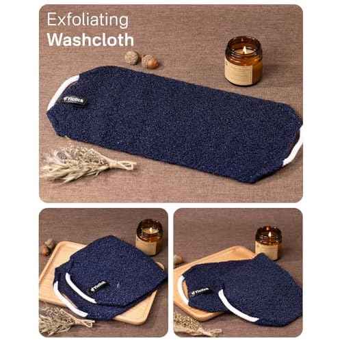 Yiclick Exfoliating Washcloth Towel with Handle, Back Scrubber for Shower, Exfoliating Body Scrubber Exfoliator, Japanese Wash Cloth for Body Scrub, Bath Sponge Loofah Luffa Washer Exfoliator