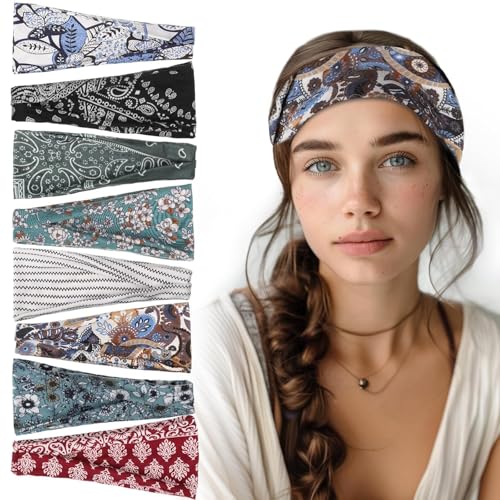 obeoby 8 Pack Boho Headbands for Women, Breathable