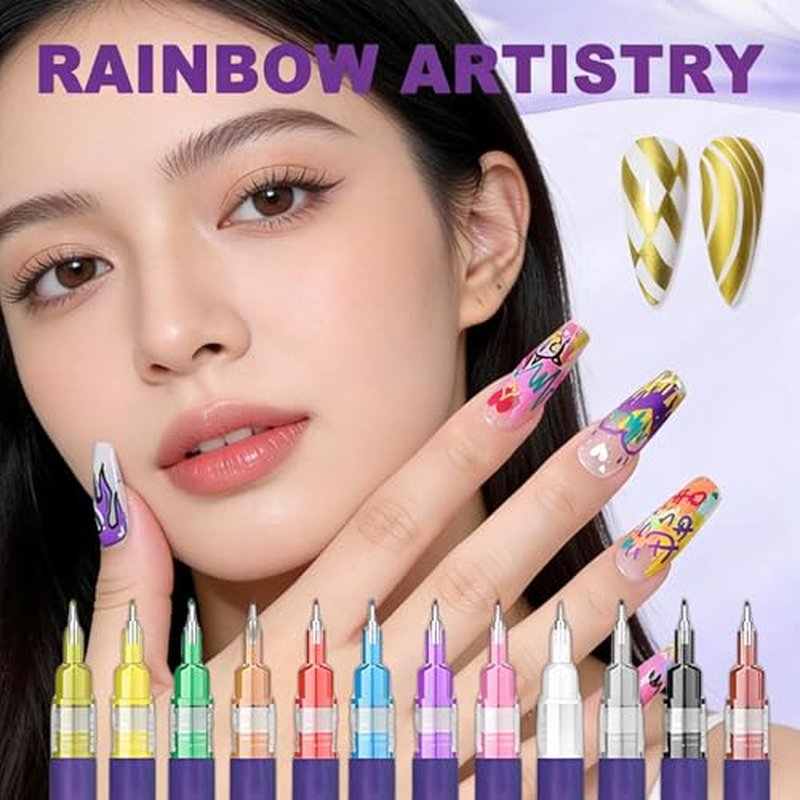 12-Color Nail Art Pen Set for DIY Gel Nails Design