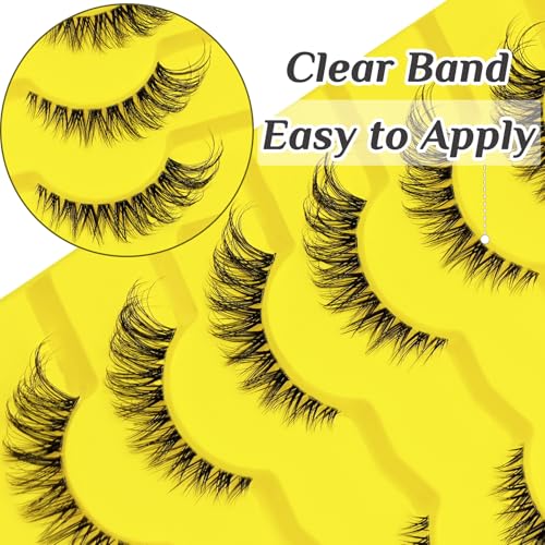 Natural Lashes Fox Eye Wispy Lashes Clear Band False Eyelashes Cat Eye Strip Lashes Foxy Lash Extensions 7 Pairs