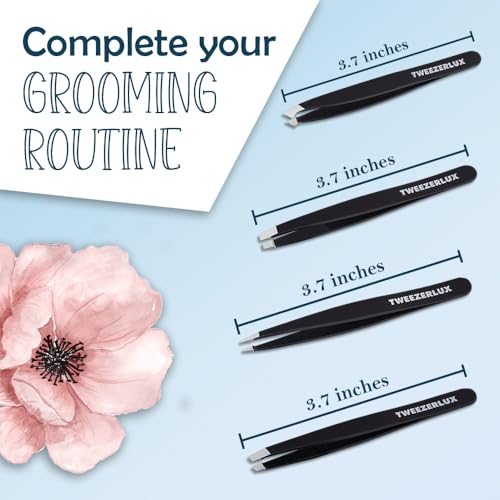 Professional Stainless Steel Tweezers Set - 4 Piece Precision Grooming Kit