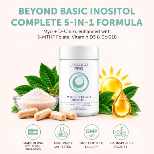 Lunakai Myo-Inositol D-Chiro Inositol 40:1 2000mg/50mg — 120 Count (Pack of 1) For Women