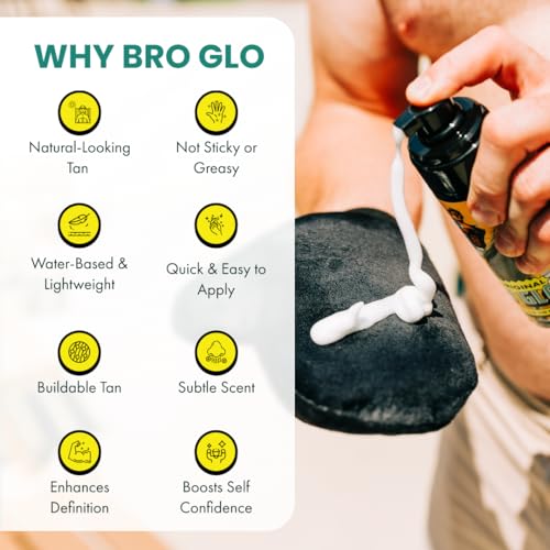 Bro Glo Self Tanner for Men - Quick Dry Foam Mousse 6.76oz
