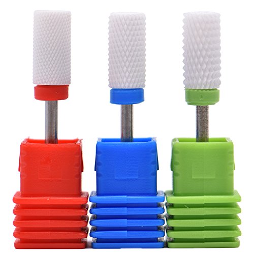 MIBICIRI 3 Pcs Ceramic Nail Drill Bits Set,3/32 Inch Acrylic Nail File Drill Bit,Manicure Pedicure Drill Bits,Grinding Head For Manicure Pedicure Cuticle Acrylic Gel Nail Polishing (Large Barrel Top)