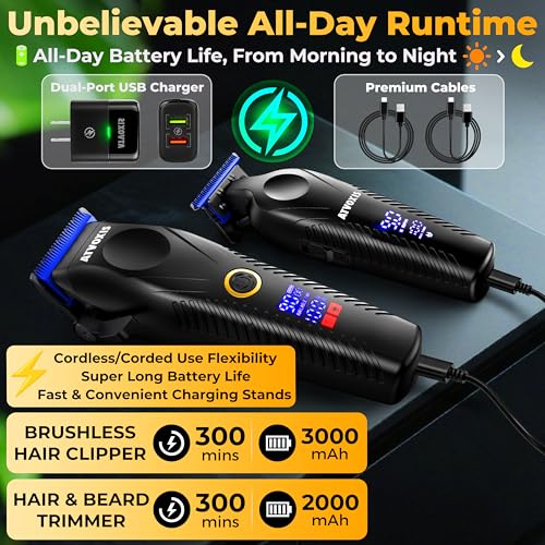 Professional Cordless Hair Clippers Set with DLC Blades & LED Display