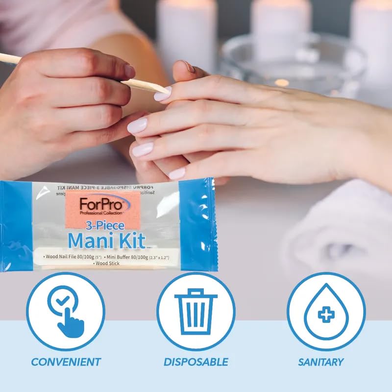 Disposable 3-Piece Manicure Kit with Nail File, Buffer & Stick