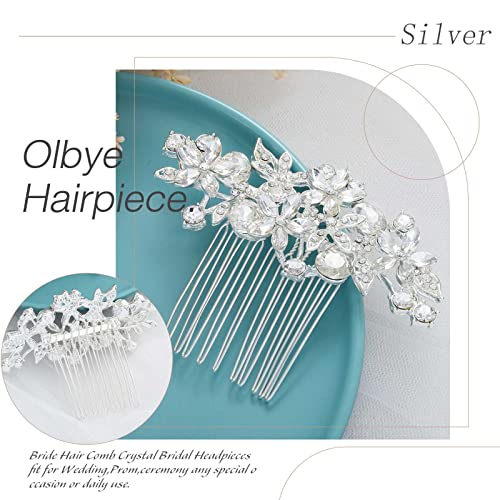 Silver Rhinestone Wedding Hair Comb Bridal Crystal Flower
