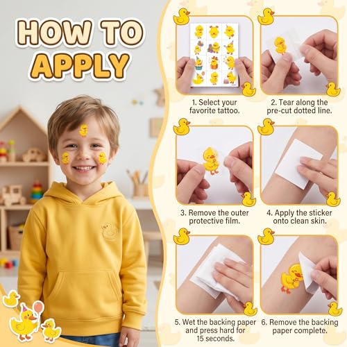 96 PCS Pre-Cut Duck Temporary Tattoos for Kids