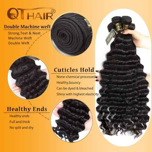 QTHAIR 16A Virgin Hair Bundles Loose Deep Wave 10" 10" 200g Human Hair Weave Bundles Curly Virgin Hair Bundles for Black Women