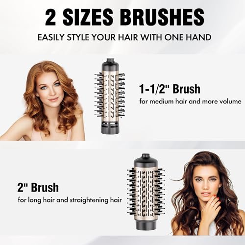 Rotating Hair Dryer Brush with 2 Interchangeable Heads