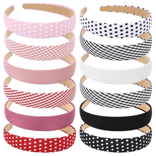 Wecoe 12-Pack Women's Headbands - Polka Dot & Plaid Designs