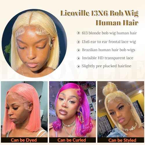 613 Blonde HD Bob Lace Front Wigs - Human Hair, 12 Inch Pre Plucked, Glueless