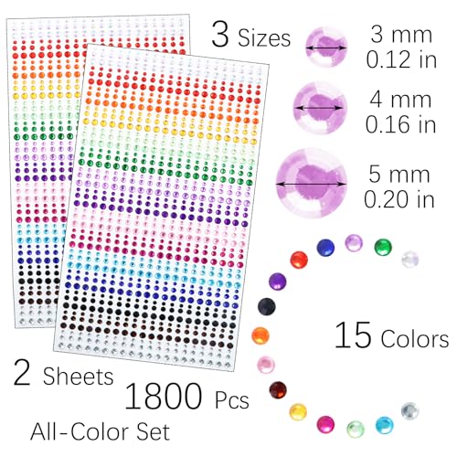 1800pcs Rainbow Self-Adhesive Face Gems Rhinestone Stickers