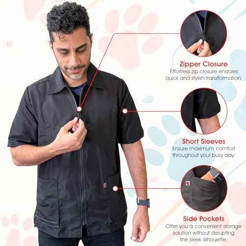 Ladybird Line 415 Pet Groomer and Barber Front Zipper Jacket with Collar and 2 Pockets, Ideal for Hair Barbers & Groomers