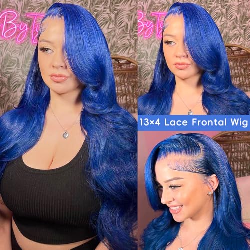 13x4 Blue Lace Front Wig Human Hair - 20 Inch Body Wave