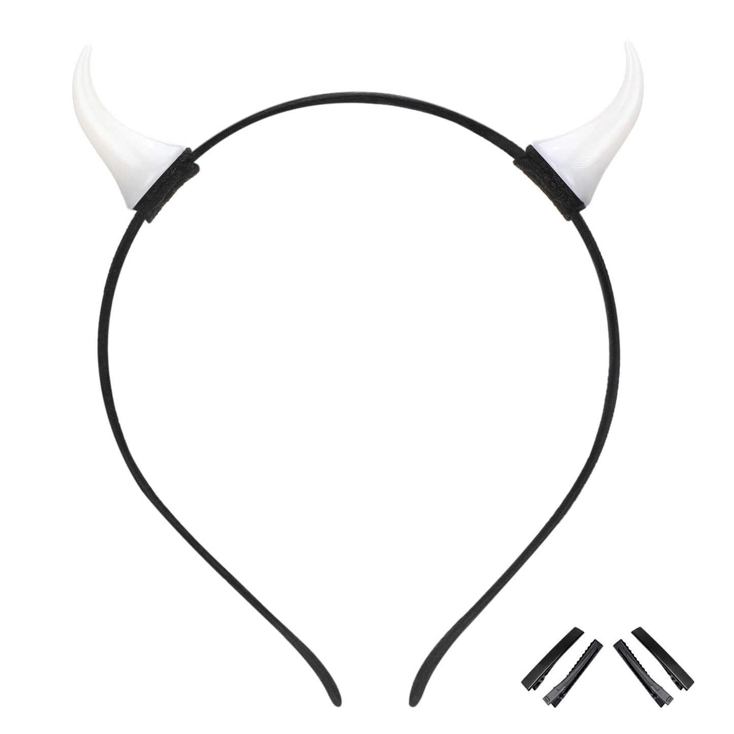 MOSTORY Demon Ox Horns Headband - Devil Horns Hairband with Clips for Renaissance Ren Faire Halloween Cosplay Masquerade Off-white