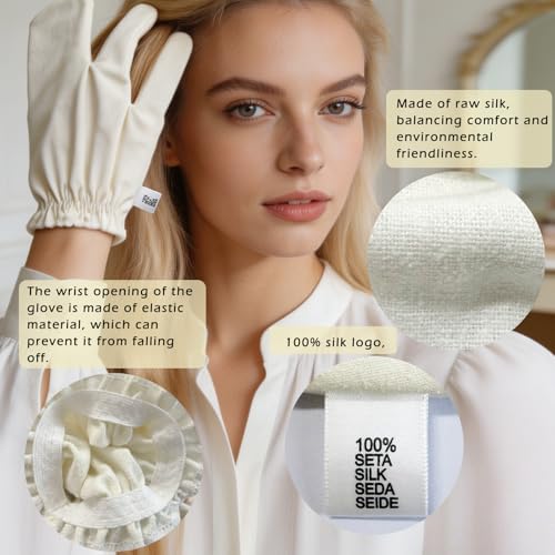 Raw Silk Garshana Gloves for Dry Brushing & Exfoliation (2 Pair)