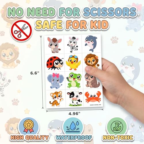 Kawaii Animal Temporary Tattoos Set - 96 PCS for Kids