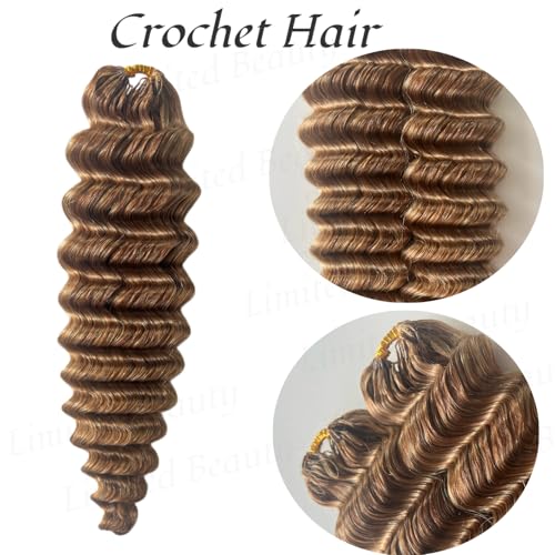 Honey Blonde Deep Wave Crochet Hair Extensions - 18 Inch, 120g