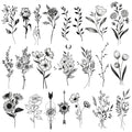 Black Floral Temporary Tattoos - Waterproof Realistic Flower Design