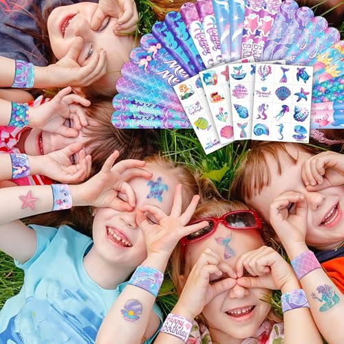Mermaid Party Favors Set - 48 Tattoos & 24 Slap Bracelets