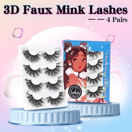 Losha 25mm 3D Faux Mink Lashes - Fluffy Volume False Eyelashes 4 Pairs